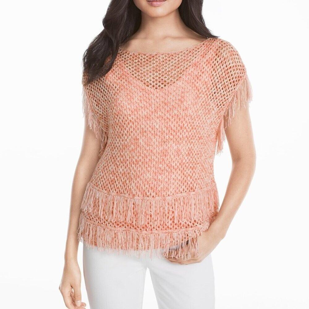 WHBM Peach Colored Fringe Pullover Sweater Size Medium (Runs Large)